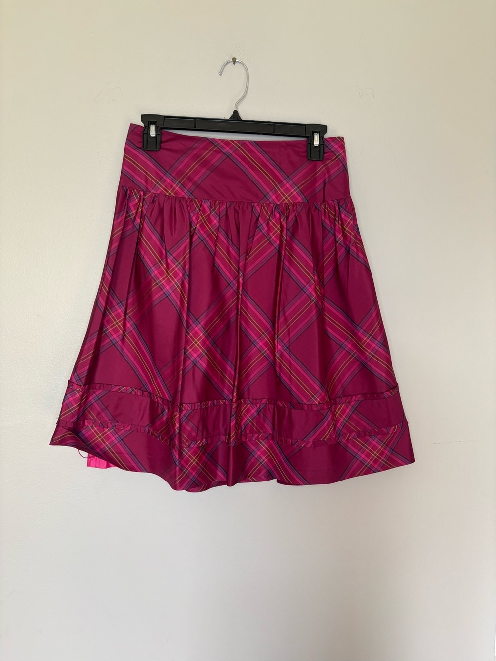 Lilly Pulitzer Magenta Plaid A-Line Skirt 100% silk